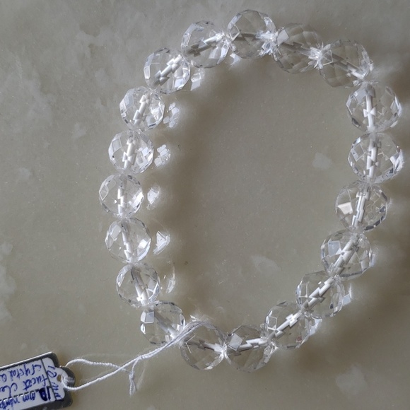 White clear crystal quartz facets blink blink 10mm beads bracelet - Picture 3 of 4